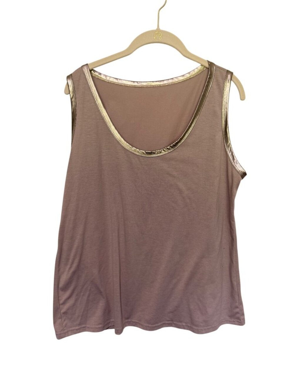 Tank Top Tan with faux shiny leather trim Semisheer Womans XL